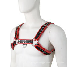 19114 Erotic Gay Men Adult Sex Toy Red Shoulder Chest Belt Strap Wearing Leather Bondage Fetish Bondage Harness For Male